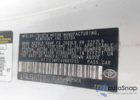 2004 Toyota Camry Solara Se z USA, uszkodzony, nr VIN 4T1CE38P74U883705